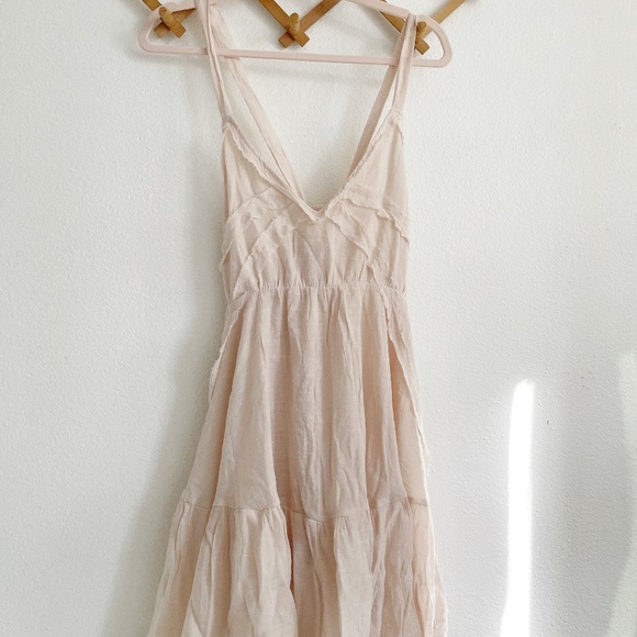 Wishlist Dresses & Skirts - Wishlist Linen-Look Tie-Back Ruffled Summer Dress in Pale Pink